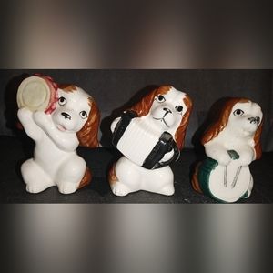 3pc vintage Japanese porcelain dog band figurines